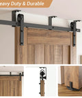Installed Black 7 Ft Ceiling Mount Sliding Barn Door Hardware Kit With L Shape Brackets For Low Ceiling Spaces, wood door panel