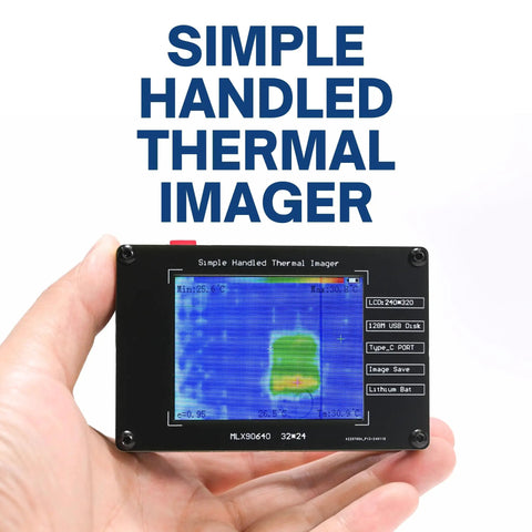 Pocket Friendly Portable Handheld Thermal Camera With Infrared Imaging Non Contact Heat Detector 24 By 32 Resolution Minus 40C To 300C Range 2C Accuracy 2.8 Inch TFT Display Type C Interface PC Link Data Storage, shown with thermal image display in hand.