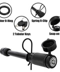 Image of Five Eighth Inch Trailer Hitch Lock With Extra Long Four And A Half Inch Span for Three Inch Receivers plus adapters.