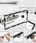 Glitzy License Plate Frame Set For Women, showing installation instructions with rhinestone frame and glitter crystal caps.