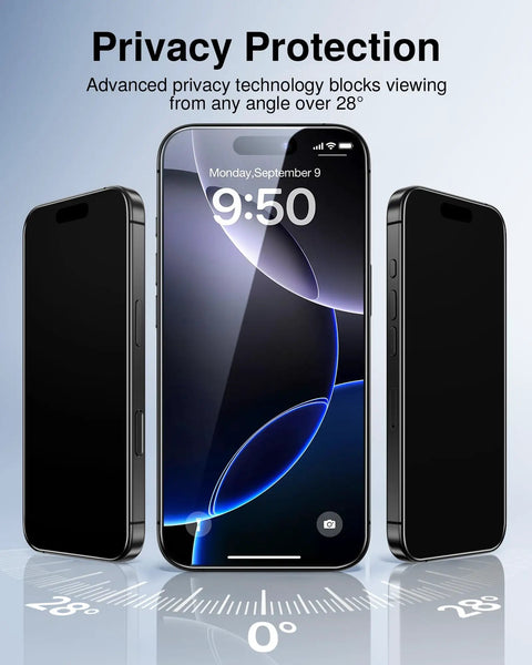 2 Pack Privacy Screen Protector For iPhone 16 Pro Max No Peeking Privacy Filter Anti Spy Tempered Glass 9H Hardness installed view