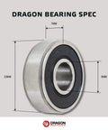 Close-up of a Dragon Roller Skate Bearings 16 Pack Ultra Smooth Endure Pre Lubed All Weather High Performance Inline Skate Bearings with dimensions.