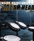 Expanded-Size Electronic Drum Kit With 12 Inch Two-Piece Hi-Hat, tension-adjustable mesh heads displayed, studio lighting
