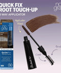 Quick Fix Gray Cover Up For Roots Beards And Brows Light Brown Shade Instant Root Touchup Brush with wand and comb details.
