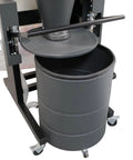 Top Shelf Cyclone Dust Collector With 1 5HP Motor And 110V Power Featuring Thermal Overload Protection Non Sparking Aluminum Impeller quick release lid and gray debris collection drum.