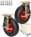 Pair Of Heavy Duty Inflatable Casters With Grippy Rubber Tires And Rolls Like A Dream Double Ball Bearings, industrial swivel trolley wheels.