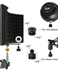 Foldable Microphone Isolation Shield with Stand and Pop Filter for Condenser Mics in Home Studio showing foam and attachments