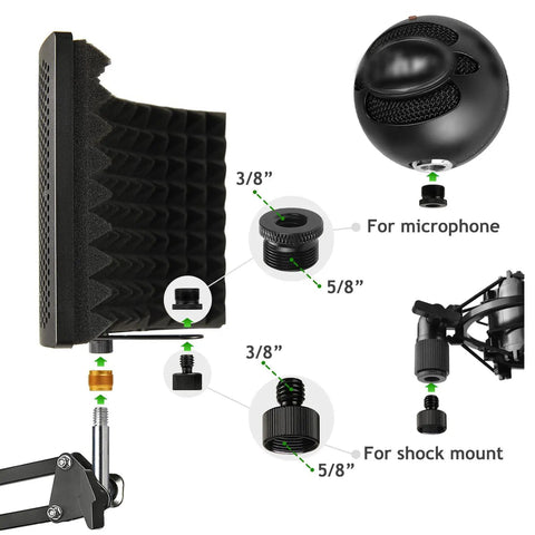 Foldable Microphone Isolation Shield with Stand and Pop Filter for Condenser Mics in Home Studio showing foam and attachments