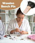 Woman using Wooden Bench Pin for Jewelry Making and DIY Projects, Grab and Go Portable Workbench Tool With Adjustable Clamp
