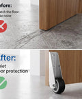 Heavy Duty Low Profile Caster Door Support Wheel Replacement For Garden Gates Rustproof Stainless Steel And Rubber Roller Smooth As Butter Silent Glide Built Tough To Eliminate Door Sagging On Heavy Fences With Zero Sweat before and after image showing floor protection.