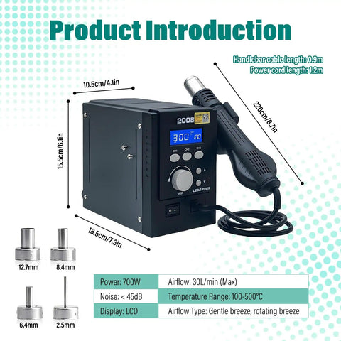 Pro Grade 700W Hot Rework Station With Four Nozzle Heat Gun Auto Sleep Function dimensions and features