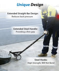 Person using Heavy Duty Manhole Cover Hook With Double Wheels For Easy One Person Lifting Of Storm Drains Sewer Lids Septic Tanks And Steel Covers