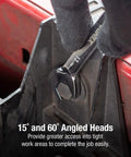 Metric Angle Wrench Set 6mm To 19mm, 14 Piece Fully Polished Pro Grade Alloy Steel in use with 15° angled head in tight space
