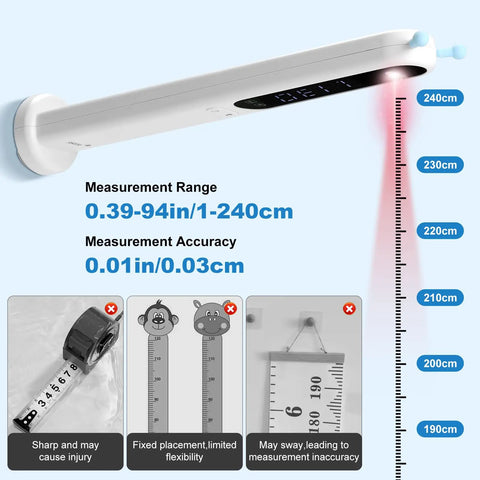 Portable Infrared Height Measurer For Kids And Adults With Quick Three Second Read In Feet And Meters Super Handy Cordless Handheld Wall Mounted Height Gauge Reaches Up To Two Hundred Forty Centimeters, wall-mounted