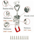Beefy Heavy Duty Stainless Steel 304 Adjustable Toggle Clamp Catch With Lock Hole, dimensions and screws shown
