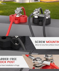 Beefy M10 3/8 Single Stud Terminal Block, Hassle Free Rock Solid Battery Power Distribution Bus Bar set in red and black with screw mounting.