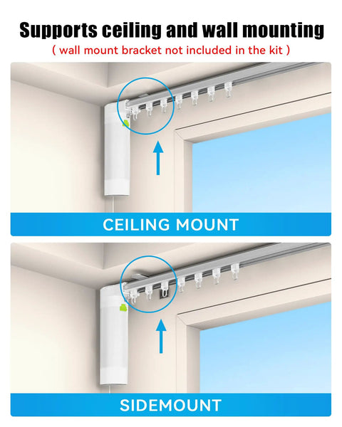 Smart Electric Curtain Track System For Windows 20 To 165 Inches With Remote Control Motorized Opener Voice Activated With Alexa Google Home Tuya Smart Life App Compatibility Scheduling And No Hub Needed ceiling and side mount silver track