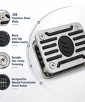 Heavy Duty 304 Stainless Steel Clutch Pedal Extender with Grippy Anti Slip Rubber Surface For Manual Transmission Cars, showing durable design features.