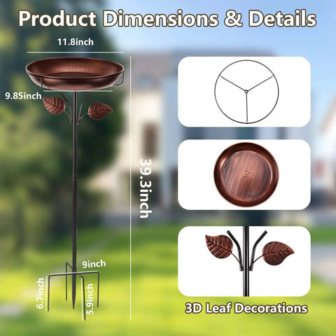 Built To Last Heavy Duty Metal Bird Bath For Outdoors Weatherproof Detachable Design In Retro Bronze Garden Decor, 40 Inches Tall