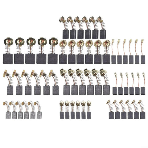 60 Piece Electric Motor Carbon Brush Set With 10 Different Sizes Replacement Kit for power tools laid out on a white background