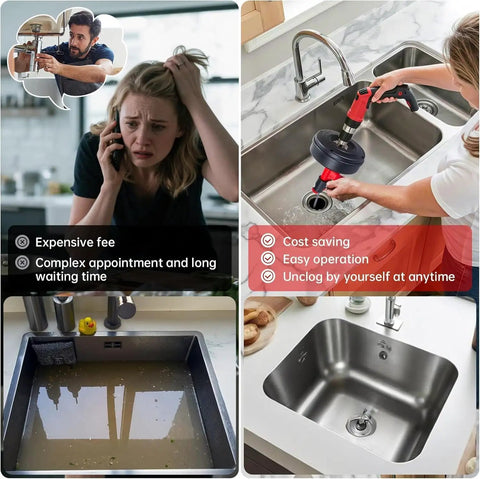 Flexible Drain Snake Hair Clog Remover Comes Decked Out With A Drill Adapter To Blast Nasty Sink Tub And Shower Blockages Dead Fast So Your Lines Glide Smooth Without Any Chemical Fuss in action unclogging a sink.