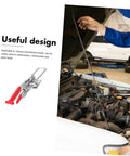 Rubber T Handle Hasp Latch For Toolboxes And Car Hoods shown with open car hood and latch close-up