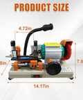 110V Upgraded Horizontal Key Cutter with brush and motor, dimensions labeled for precise auto home and office key cutting.
