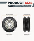 POM V Slot Pulley Wheels Set With 625zz Bearings For Slick High Speed Gantry Motion In DIY 3D Printers And CNC Machines 24mm OD 5mm ID 6mm Wide Black Finish, 6 pcs
