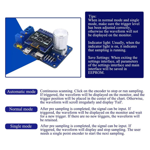 Mini Digital Oscilloscope Soldering Practice Kit Portable DIY Electronics Learning Tool For Enthusiasts Beginners And Students Real Time Waveform Display Easy Hands On Soldering Practice Compact On The Go Lab Gear with detailed instructions on modes and settings