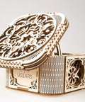 Mind Bending Mechanical Treasure Box Puzzle Kit For Adults A 3D Wooden Safe Box With Hidden Mechanism Jewelry Box Intricate Victorian Style Wood Model Kit For Curious Minds, open lid