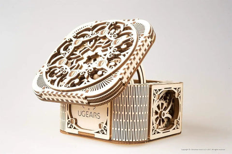 Mind Bending Mechanical Treasure Box Puzzle Kit For Adults A 3D Wooden Safe Box With Hidden Mechanism Jewelry Box Intricate Victorian Style Wood Model Kit For Curious Minds, open lid