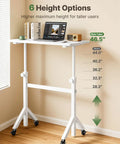Top Shelf Rolling Sit Stand Desk With Six Height Settings And Secure Lockable Casters Crafted For Taller Buyers To Hit The Posture Sweet Spot And Keep Your Home Office Crisp Daily, showing height options.