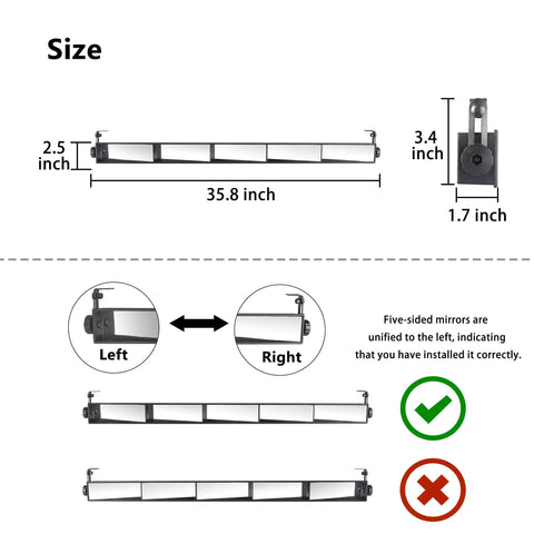Universal 5 Panel Golf Cart Rear View Mirror size and installation guide with dimensions for EZGO Yamaha Club Car