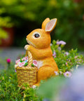 Outdoor Garden Solar Rabbit Light Statue With Lit LED Lighting Hand Painted Resin Bunny Decor in flower garden