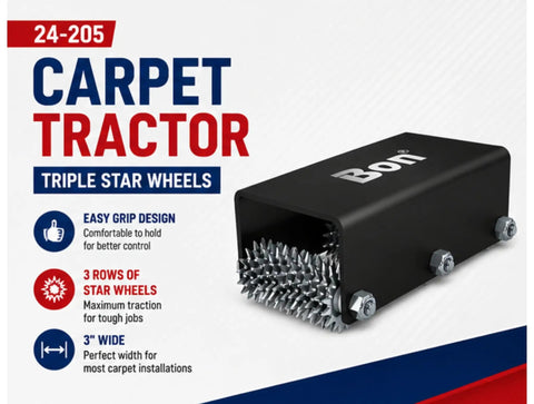 Triple Star Wheel Carpet Roller For Easy Grip And Smooth Stretching Pro Grade Carpet Install Tool features triple star wheels.