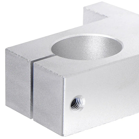 Close-up of SK20 Linear Motion Rod Supports Set, Aluminum Rail Shaft Guide Clamp for 20mm Diameter Shaft, corrosion-resistant aluminum.