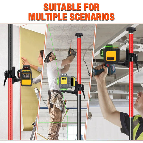 Telescoping Laser Level Pole Workhorse With Adjustable 12.7 Ft Reach Universal Mount Adapters in drywall and ceiling alignment