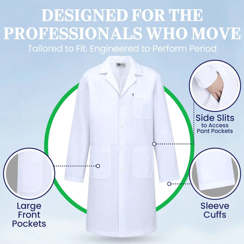 Unisex Lab Coat Pro Grade For Students And Professionals, 100% Cotton Sanforized, Crisp Professional Look, Large Size