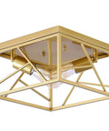 Two Light Modern Gold Flush Mount Ceiling Fixture With Metal Square Design Semi Flush Mount Lighting