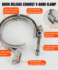 3 Inch Exhaust V Band Clamp No Fuss With Quick Release Stainless Steel 304 Easy On Off Flange Kit Connector with labels