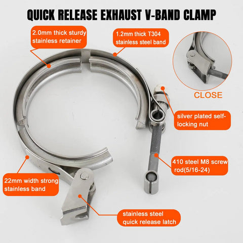 3 Inch Exhaust V Band Clamp No Fuss With Quick Release Stainless Steel 304 Easy On Off Flange Kit Connector with labels