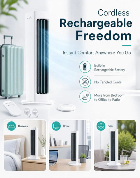 Ultra Quiet Bladeless Personal Cooling Fan With Cordless Rechargeable Power for Bedroom Or Office Oscillating Desk Cooler illustration