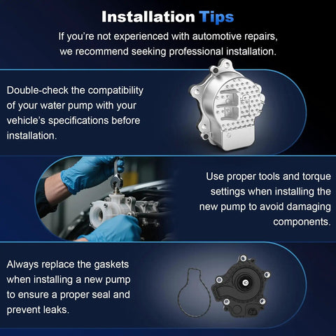 Installation tips for Electric Engine Water Pump With Gasket For Toyota Prius And Lexus Ct200h, Stainless Steel Rotor