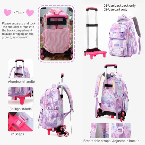 2 Wheel Rolling Backpack For Kids For School And Travel Lightweight Durable Primary Students Roller Bag With Wheels For Girls And Boys