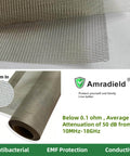 Faraday Shielding Mesh Window Fabric With Nickel Copper Conductive Grid for EM blocking, showing rolled and flat mesh sections.