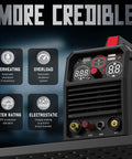 Close-up of 55 Amp Plasma Cutter With Non High Frequency Start Large LED Digital Display Non Touch Pilot Arc Digital DC Inverter Dual Voltage 110 220V CUT 55DS Pro Portable Metal Cutting Machine showing control panel and features.