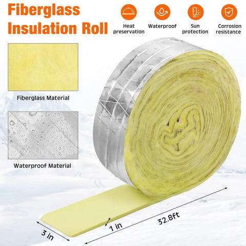 32 Ft Pipe Insulation Foam Tape And 32 Ft Foil Backed Hose Wrap 6 Ft Heating Cable With Built In Thermostat All In One Electric Heat Kit For Outdoor Winter Hot And Cold Water Pipes - fiberglass insulation roll