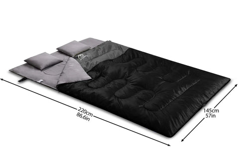 All Season Double Sleeping Bag For Adults With 2 Pillows Queen Size XL Waterproof Camping Gear For Two Perfect For Cold Weather Or Warm Nights