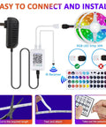 Easy setup of Smart 35Ft LED Strip Lights With App Control And Remote 5050 RGB Color Changing LED Lights, includes IR receiver.