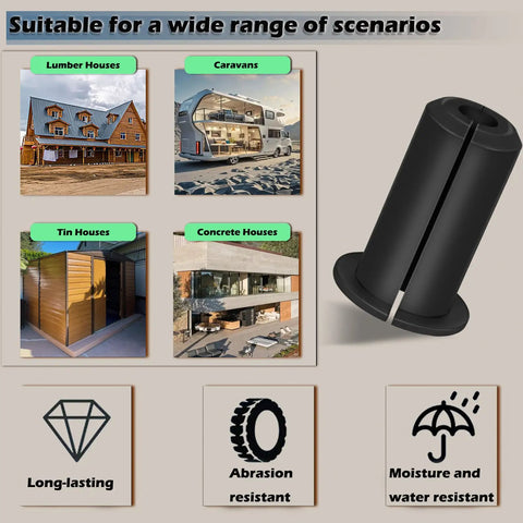 Six Pack Starlink Cable Wall Grommets Rock Solid 3/4 Inch Silicone Bushing Kit displayed with various housing structures.